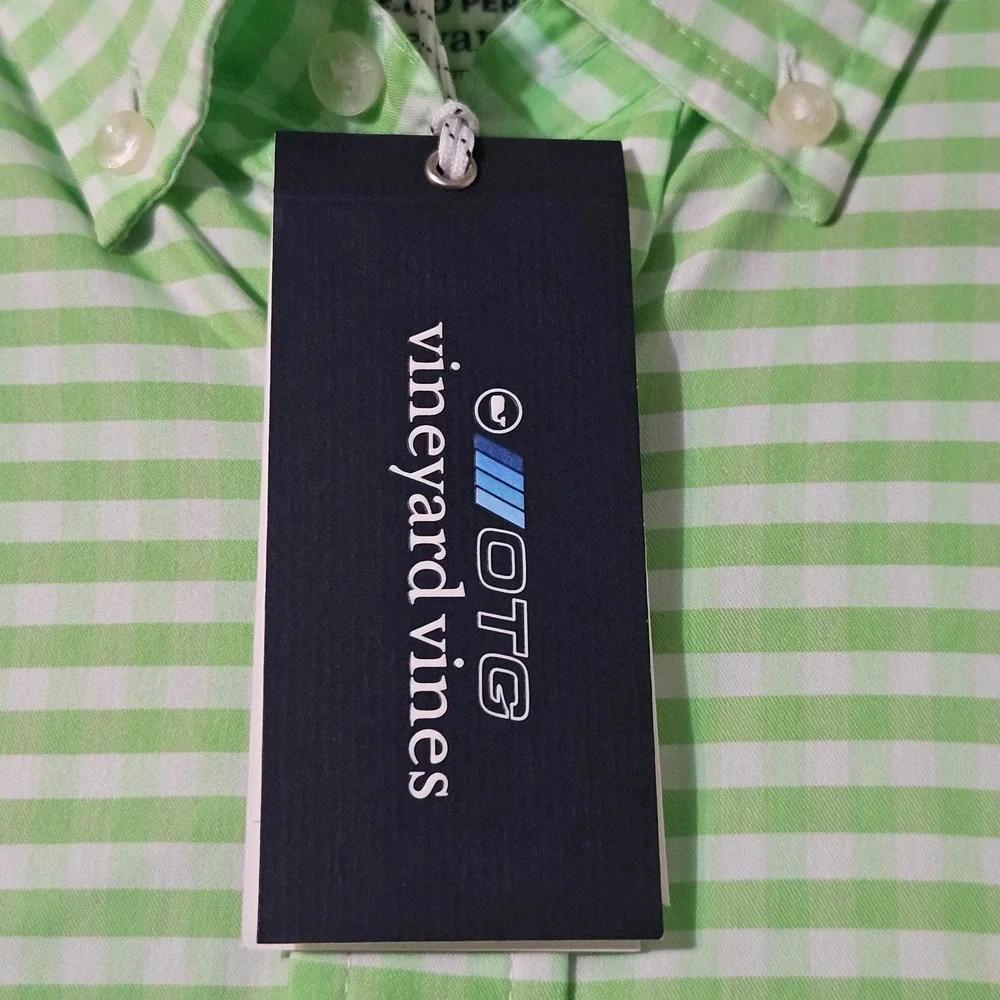 NWT Vineyard Vines Brrr OTG On The Go Shirt Performance Size XL Gingham Green‎